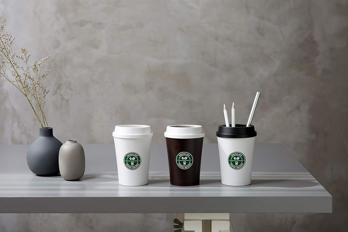 Litem Coffee Cup Pencil Holder - White & Brown