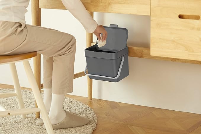 Litem Hanging Food Waste Bin with Basket - Dark Grey