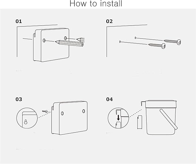 Step-by-step installation diagram for a product on a white background