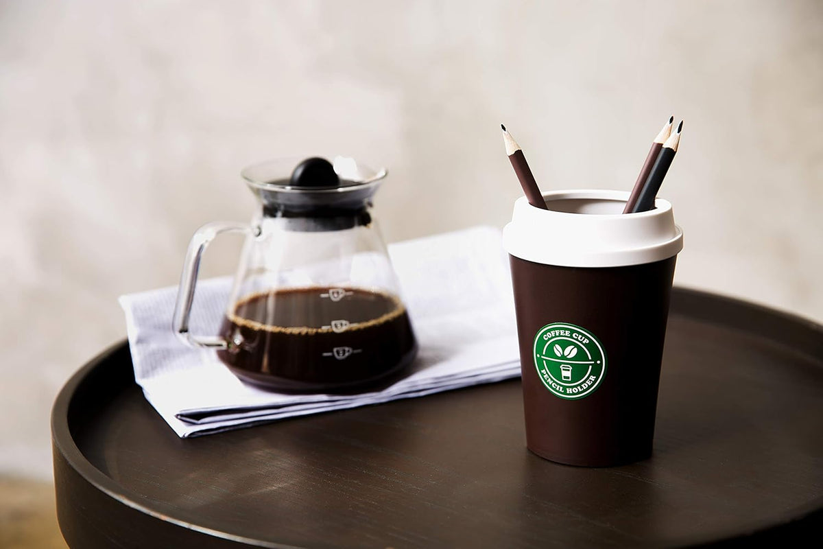 Litem Coffee Cup Pencil Holder - White & Brown
