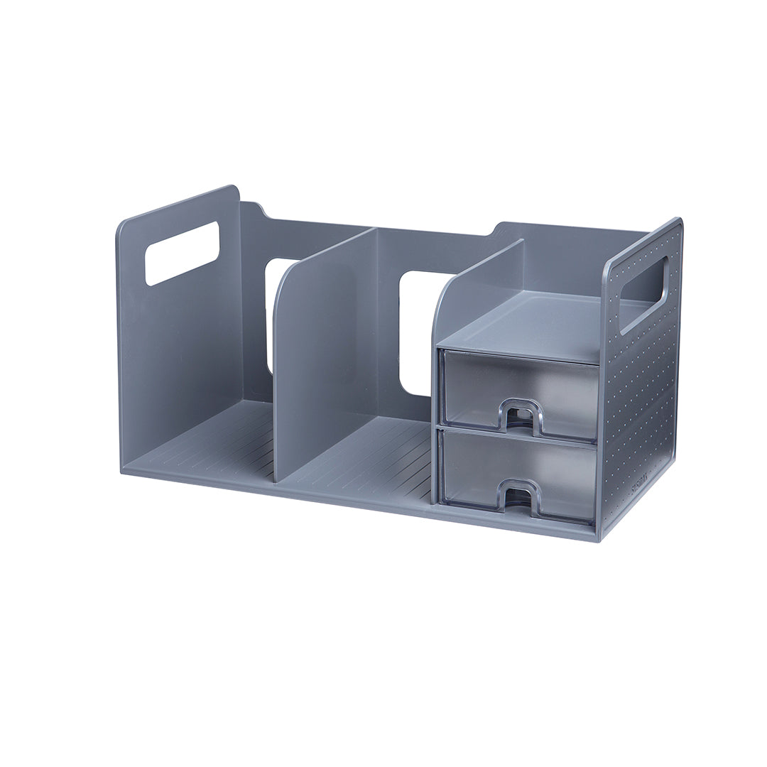 Sysmax | Book Rack With 2 Drawers | 2 Bookshelf |Organiser |Grey – PEN SOUQ