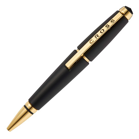 Cross Edge Black Gold Roller Pen (23kt Gold Plated)