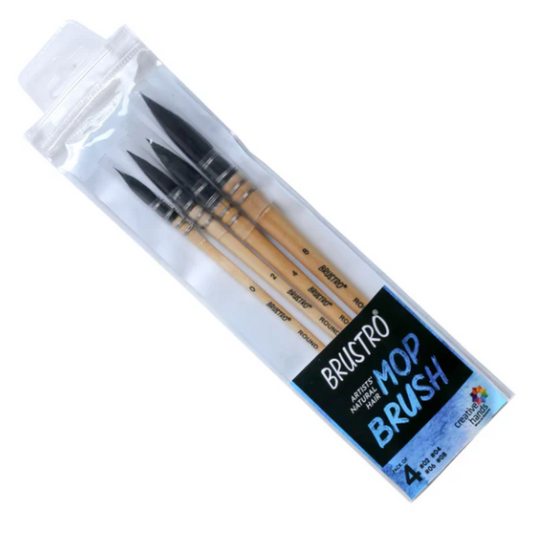 Brustro Artist's Natural Hair Mop Brush Set of 4