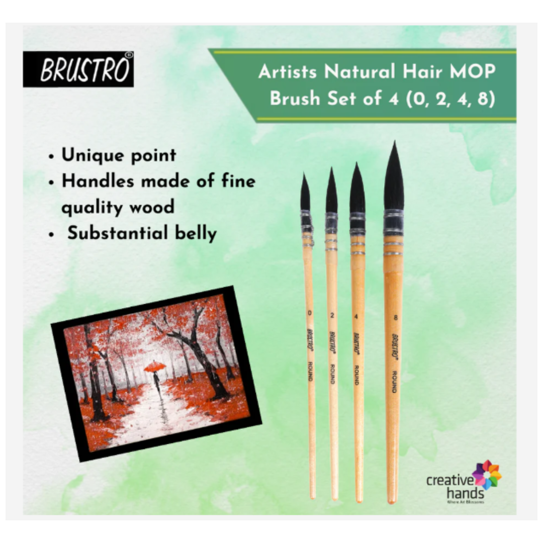 Brustro Artist's Natural Hair Mop Brush Set of 4