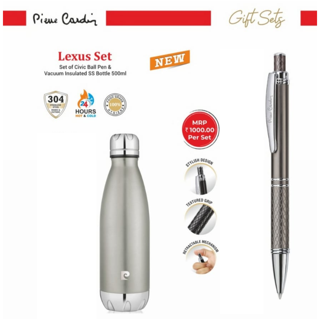 Pierre Cardin Lexus Pen and Water Bottle Gift Set - Silver
