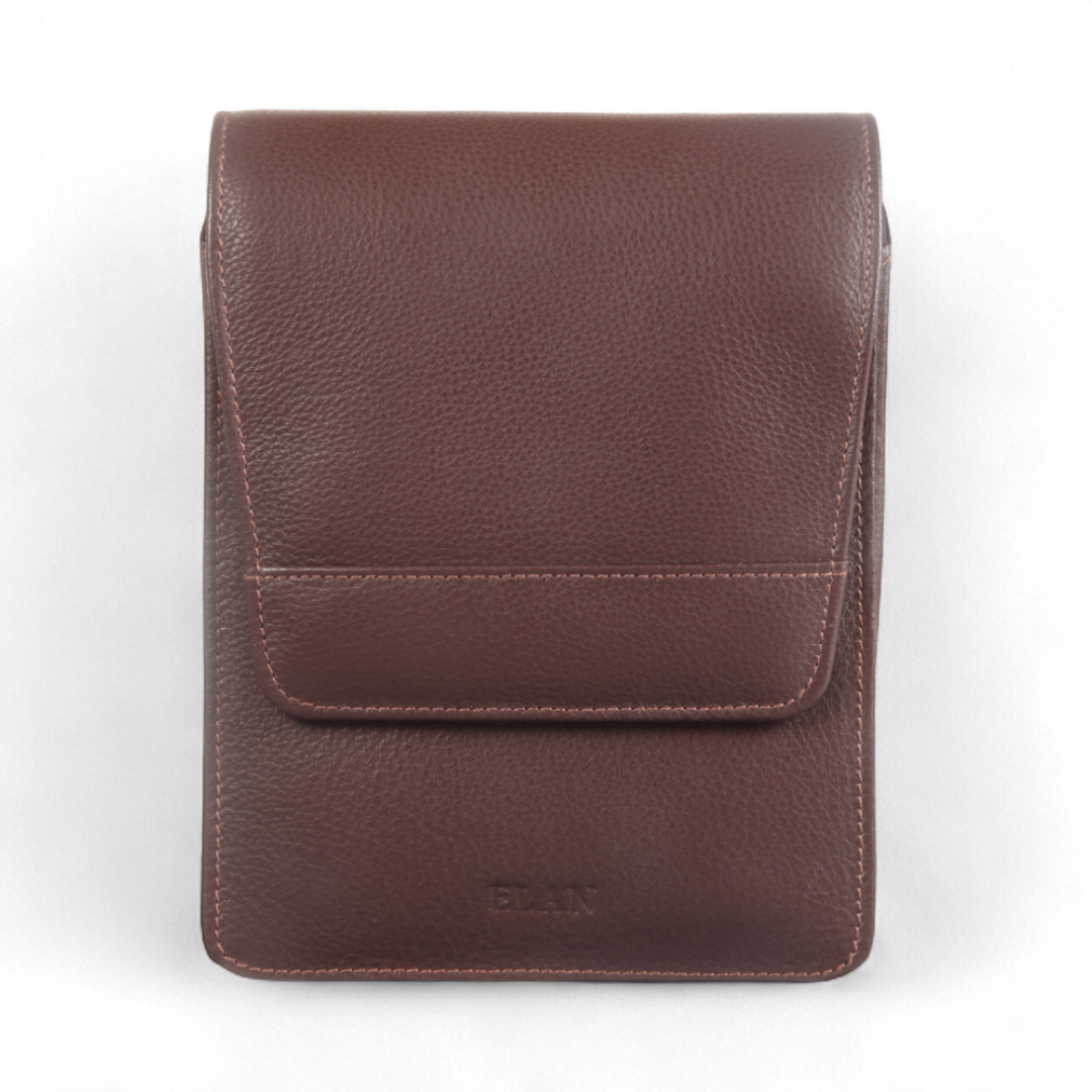 Elan 6 Pen Case Brown - Faux Leather