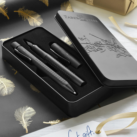 Faber Castell Grip All Black Ball Pen & Fountain Pen Set