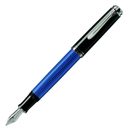 Pelikan Souveran M405 Black Blue Fountain Pen (Chrome Trims)