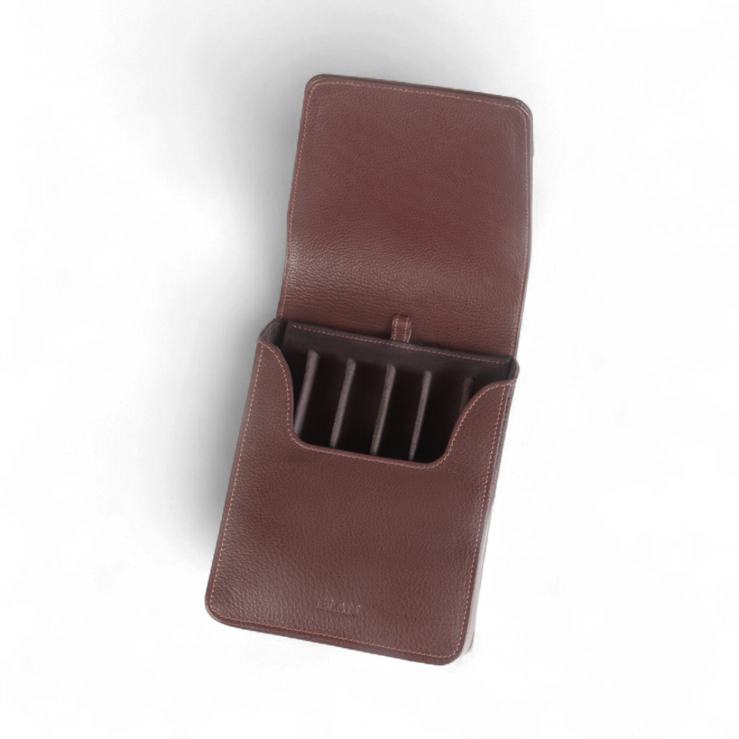 Elan 6 Pen Case Brown - Faux Leather