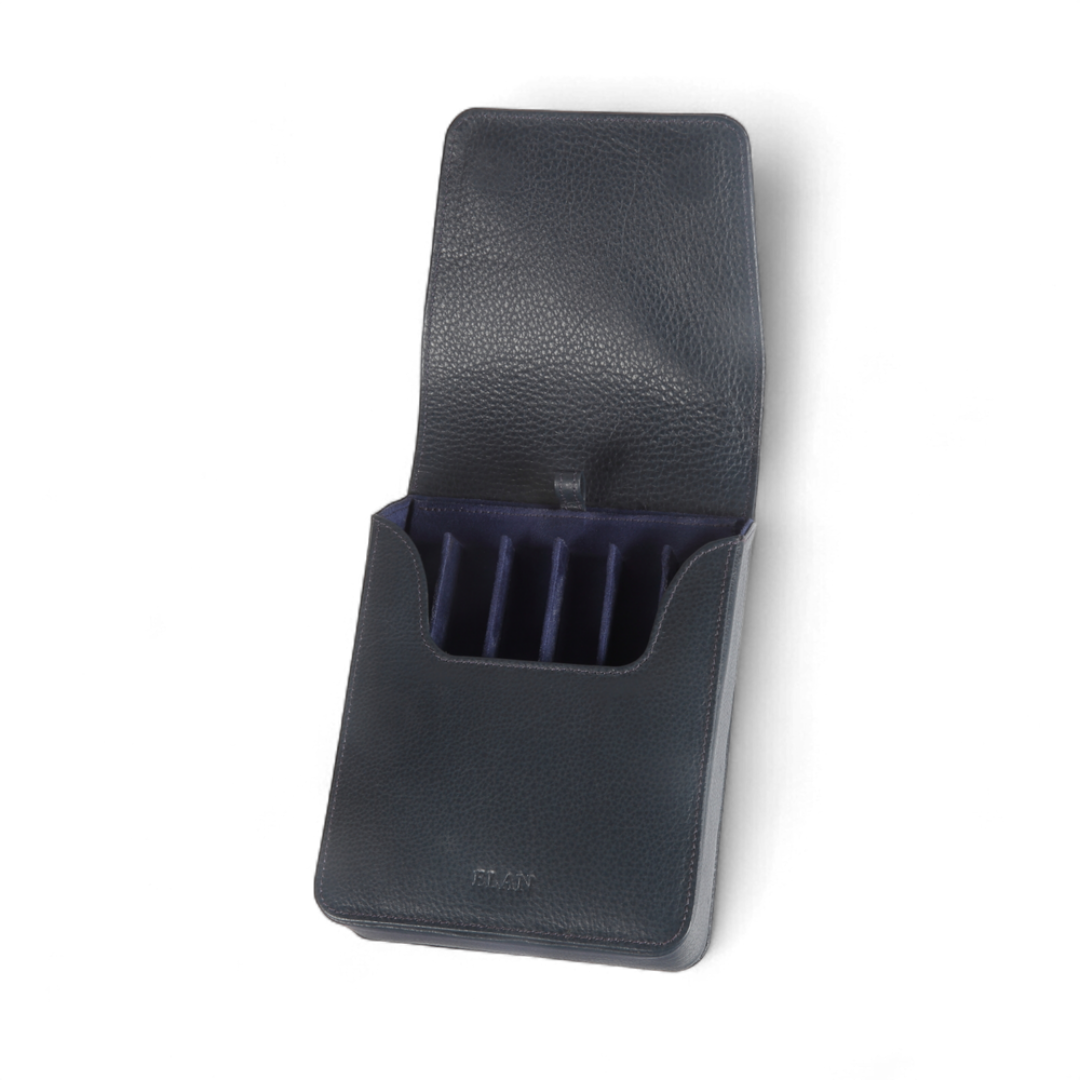 Elan 6 Pen Case Blue - Faux Leather