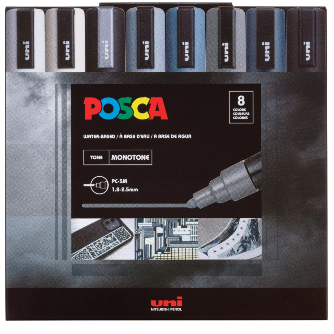 Uni Ball Posca Markers 5m Pack of 8 Monotone