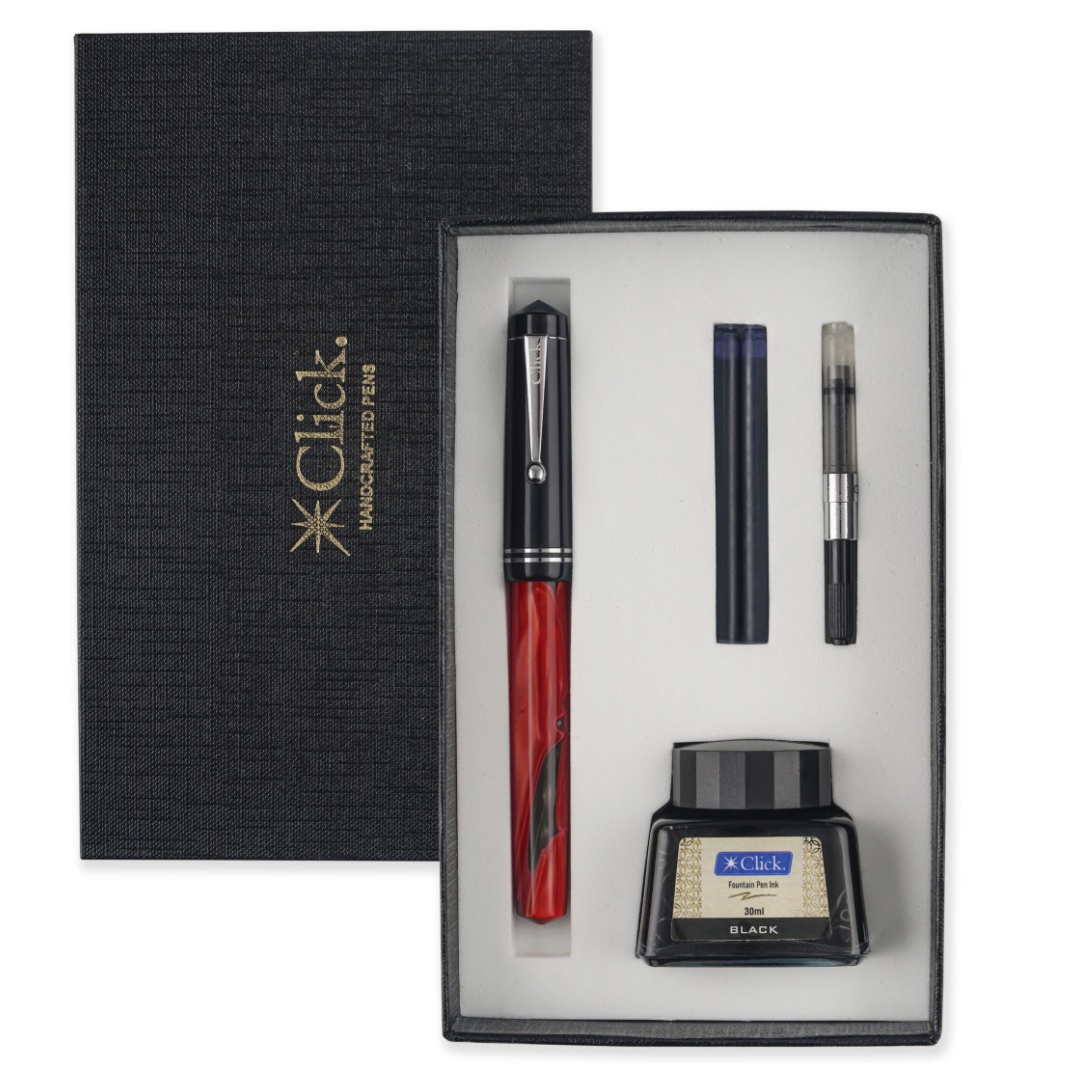 Click Aristocrat HA Fountain Pen Red Black with Ink Set