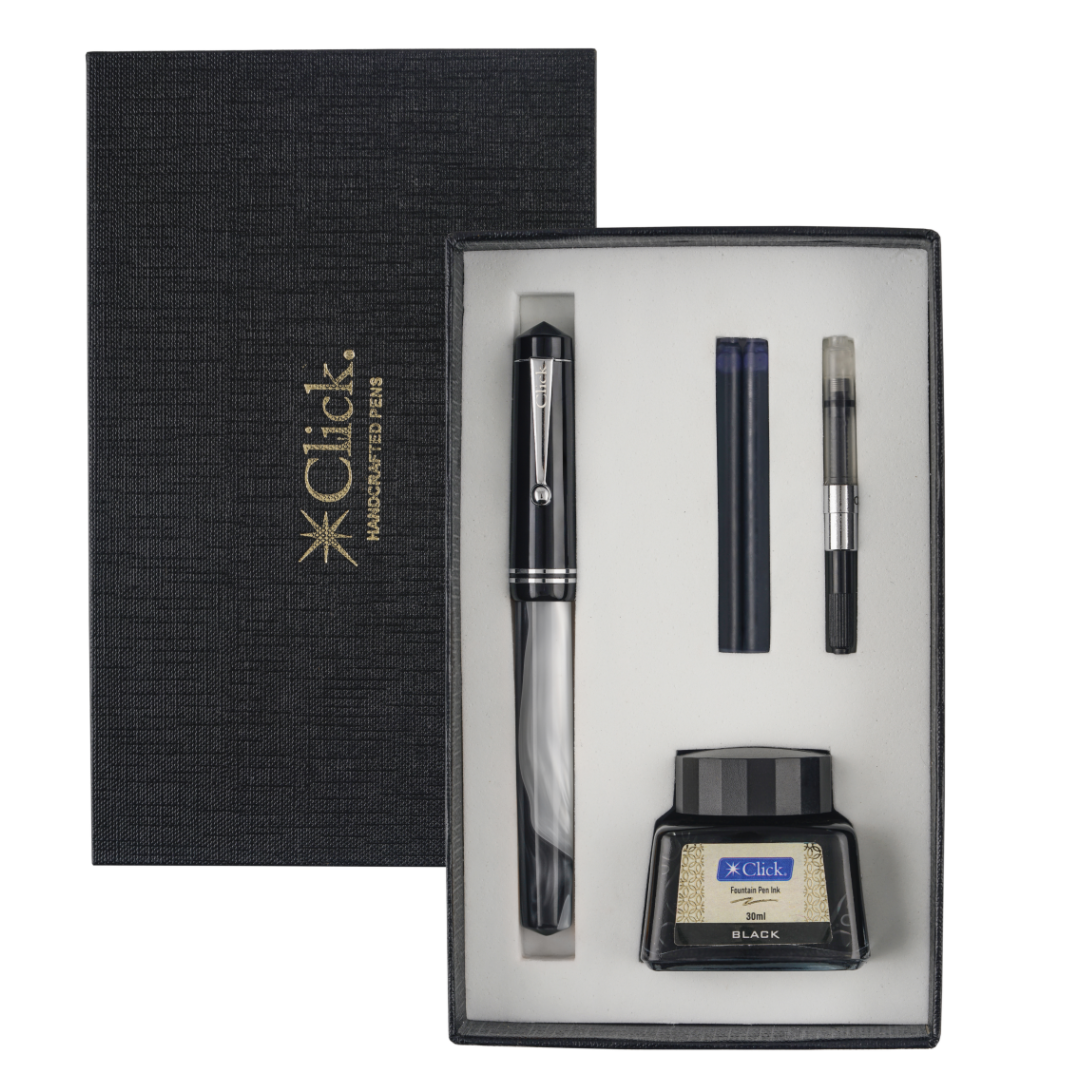 Click Aristocrat HA Fountain Pen Black White with Ink Set