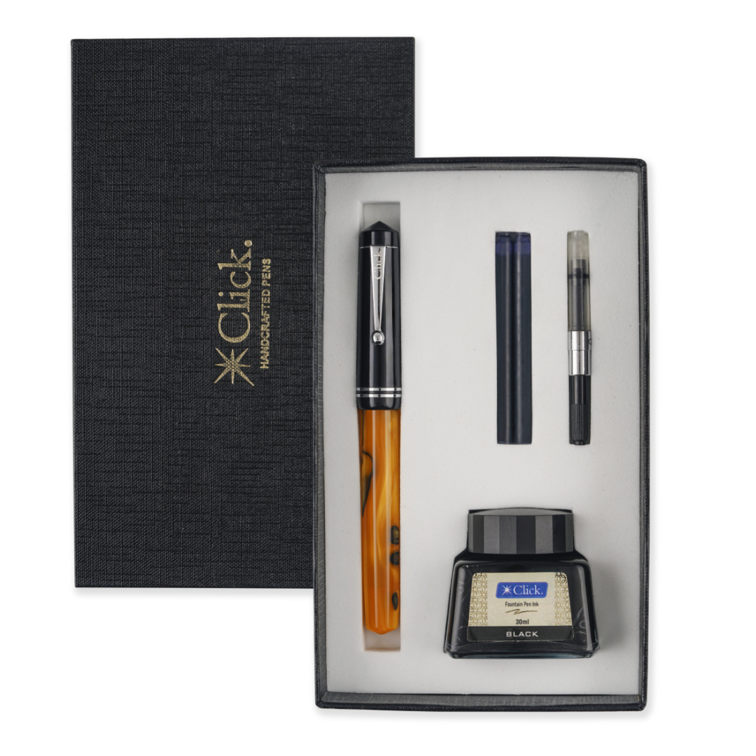 Click Aristocrat HA Fountain Pen Black Orange with Ink Set