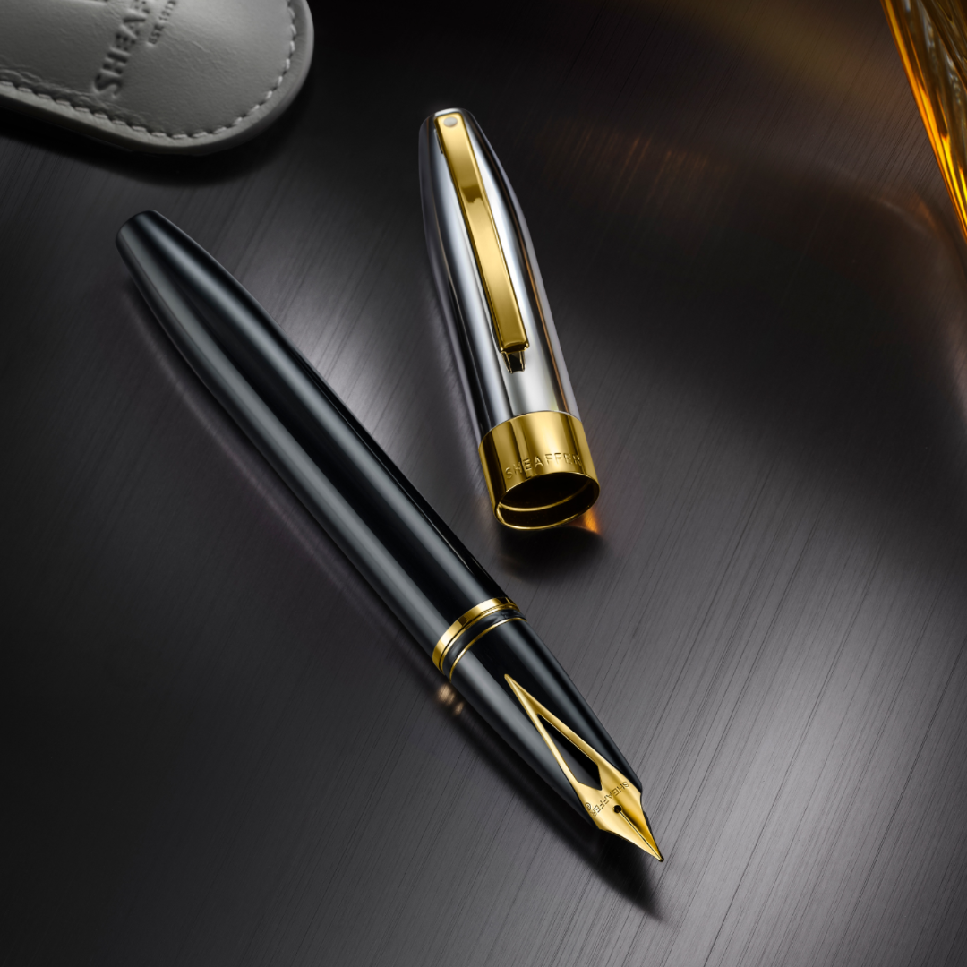 Sheaffer Legacy Inlaid Nib Fountain Pen - Glossy Black & Chrome Gold