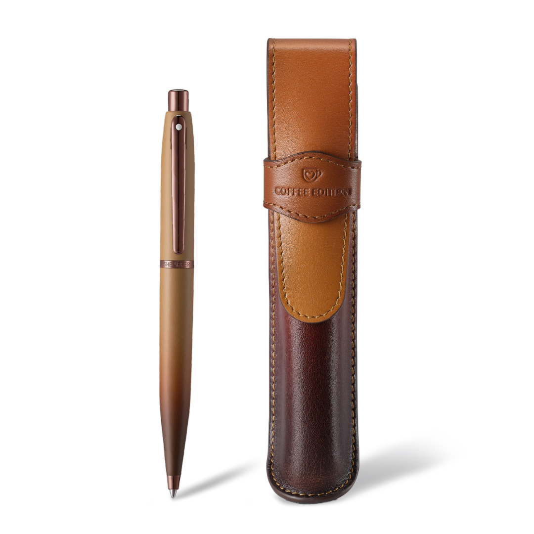 Sheaffer VFM Coffee Edition Ball Pen with Leather Single Pen Pouch Set