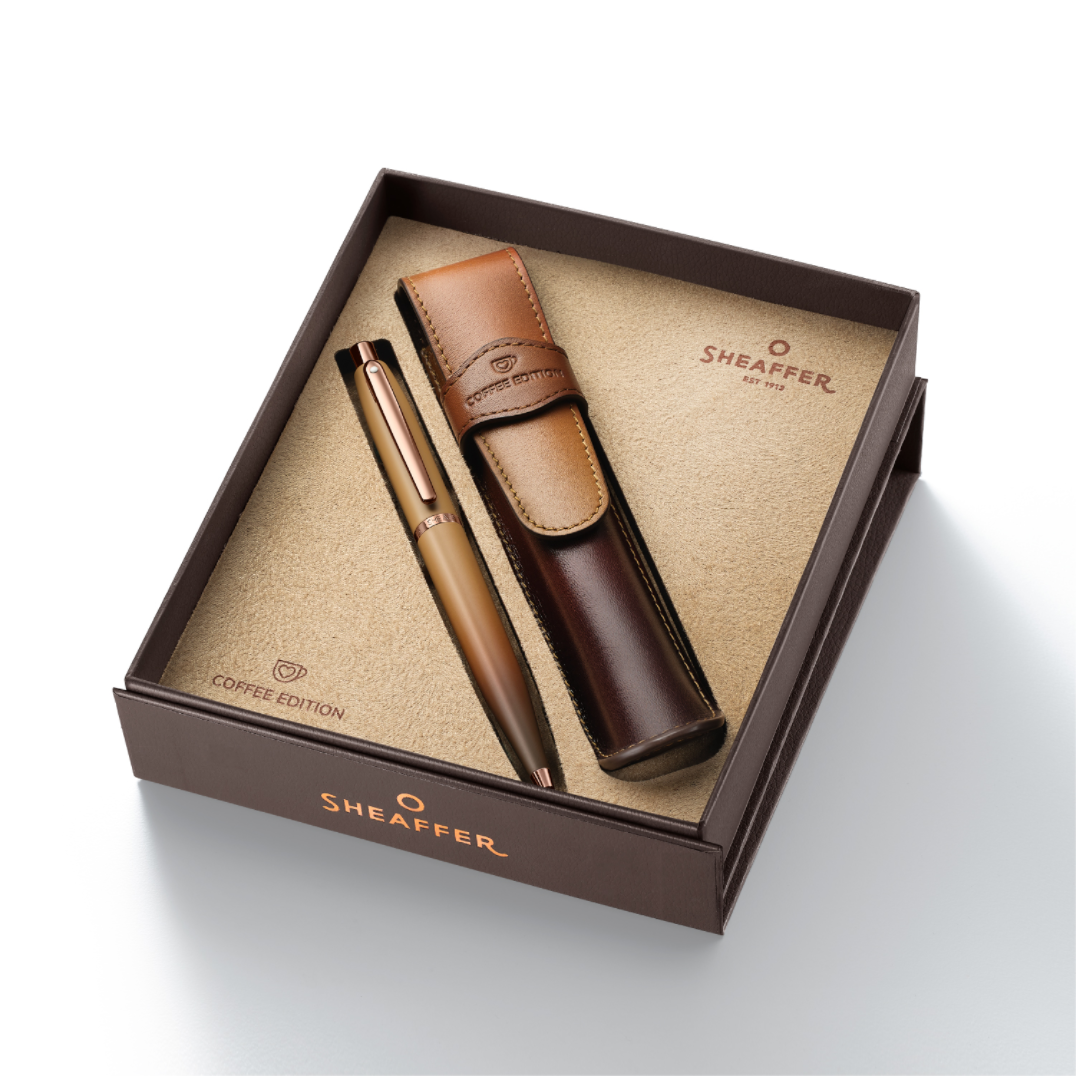 Sheaffer VFM Coffee Edition Ball Pen with Leather Single Pen Pouch Set