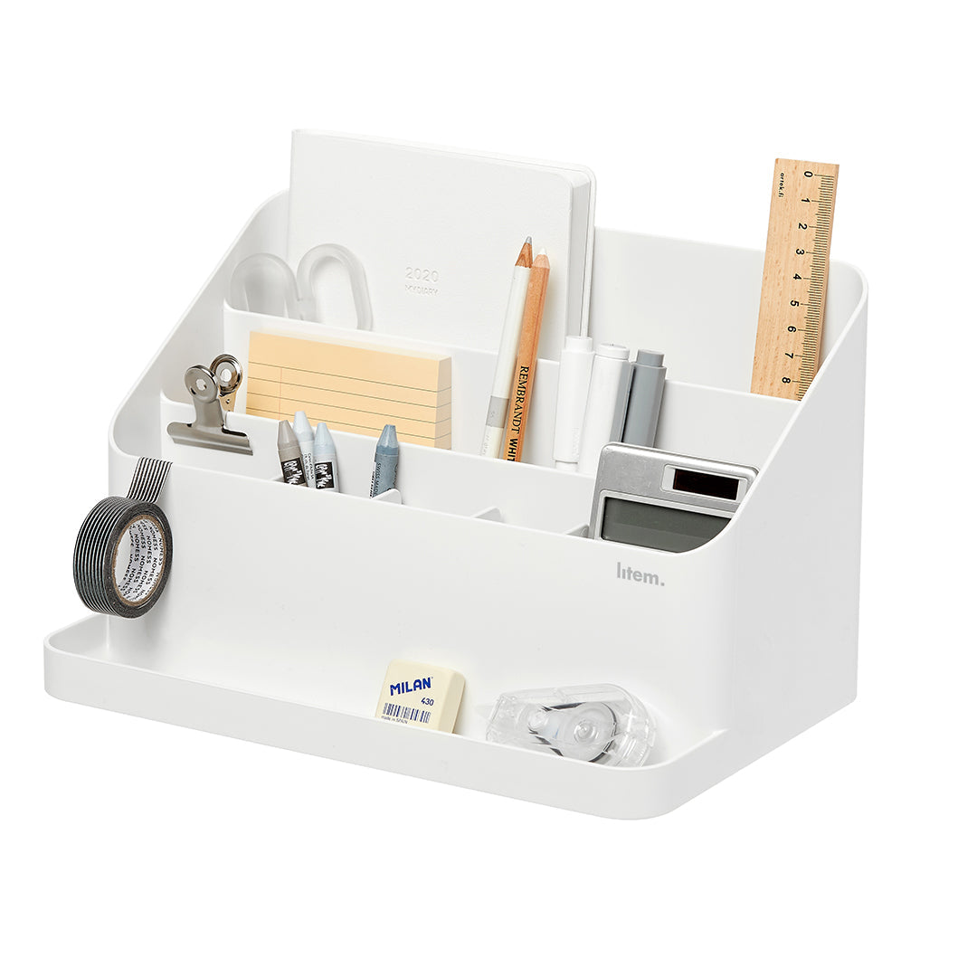 Litem Desk Organizer with Adjustable Compartments Desktop Holder - White