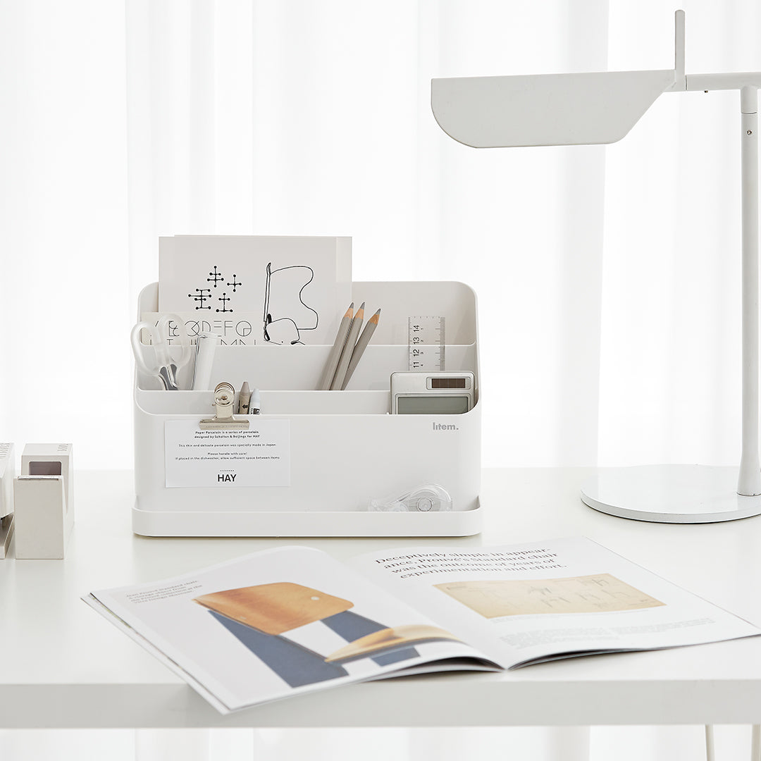 Litem Desk Organizer with Adjustable Compartments Desktop Holder - White