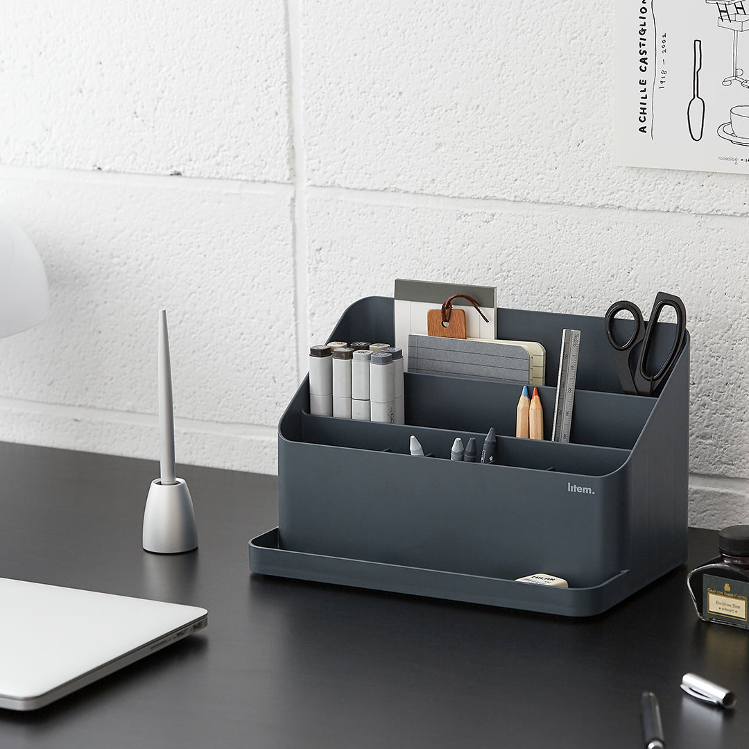 Litem Desk Organizer with Adjustable Compartments Desktop Holder - White
