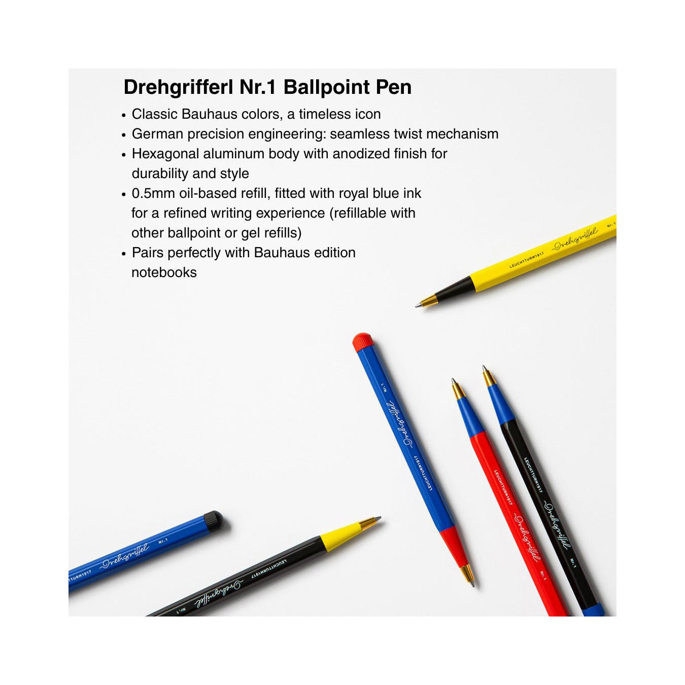 LEUCHTTURM1917 Ball Point Pen with Royal Blue Ink | Bauhaus Edition | Drehgriffel No. 1 | Royal Blue/Red | Twist Mechanism