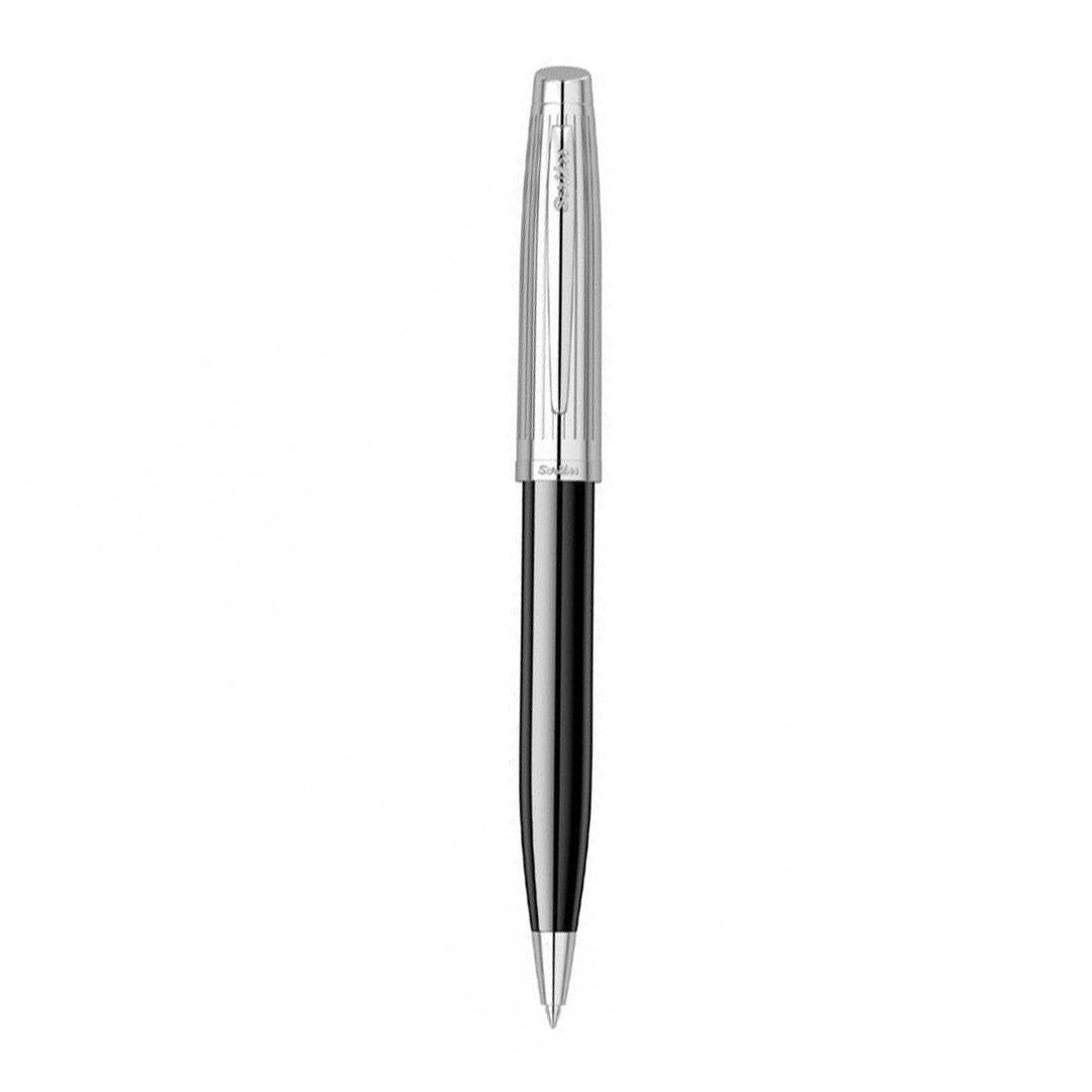 Scrikss Oscar 39 black chrome ballpoint pen with chrome trims and a twist mechanism.