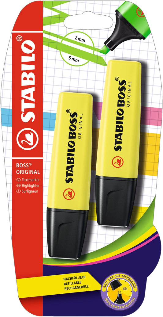 Stabilo Boss Highlighter Cardb-Pack Of 2  Blister - Yellow