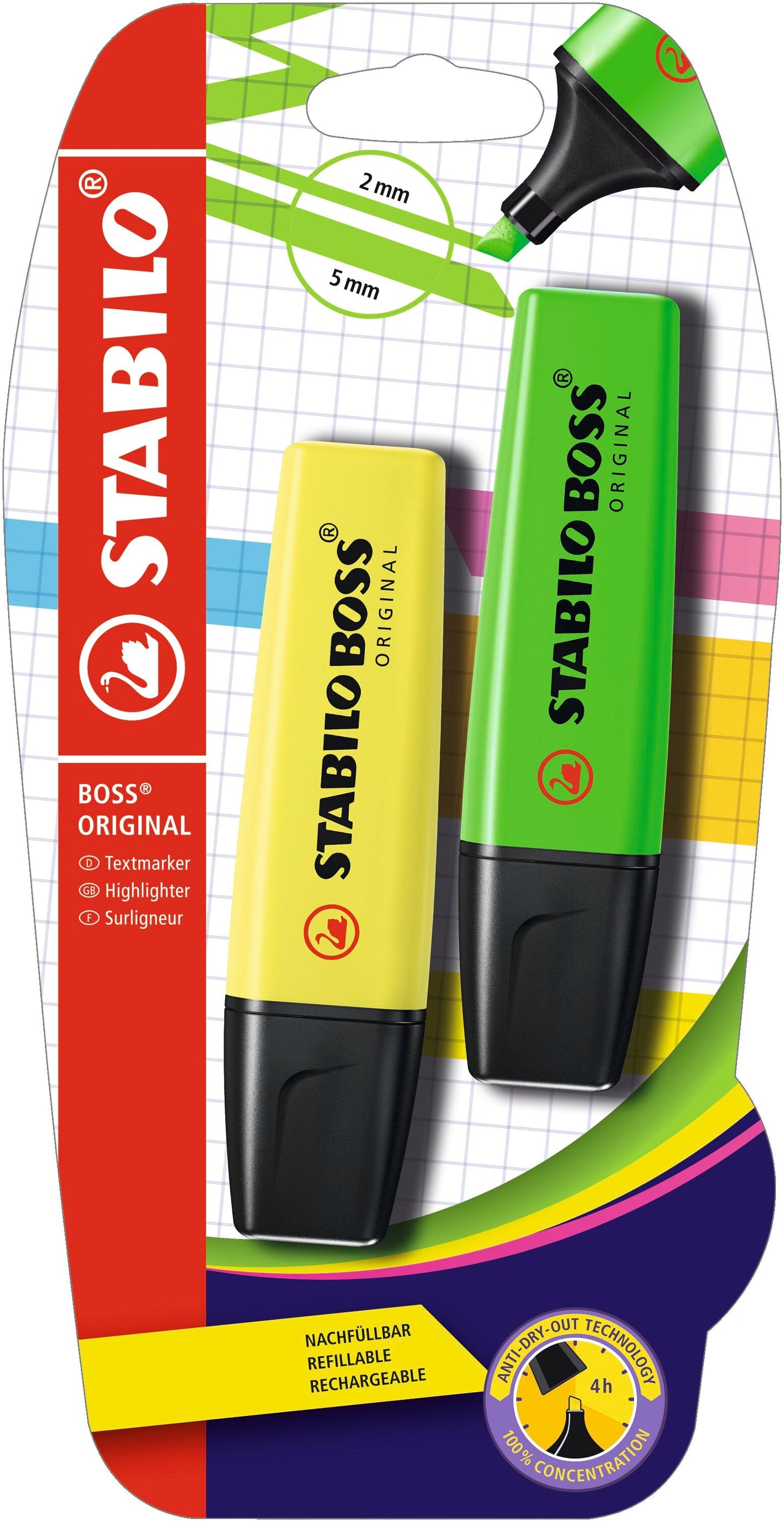 Stabilo Boss Highlighter Cardb-Pack Of 2  Blister-Yellow/Green