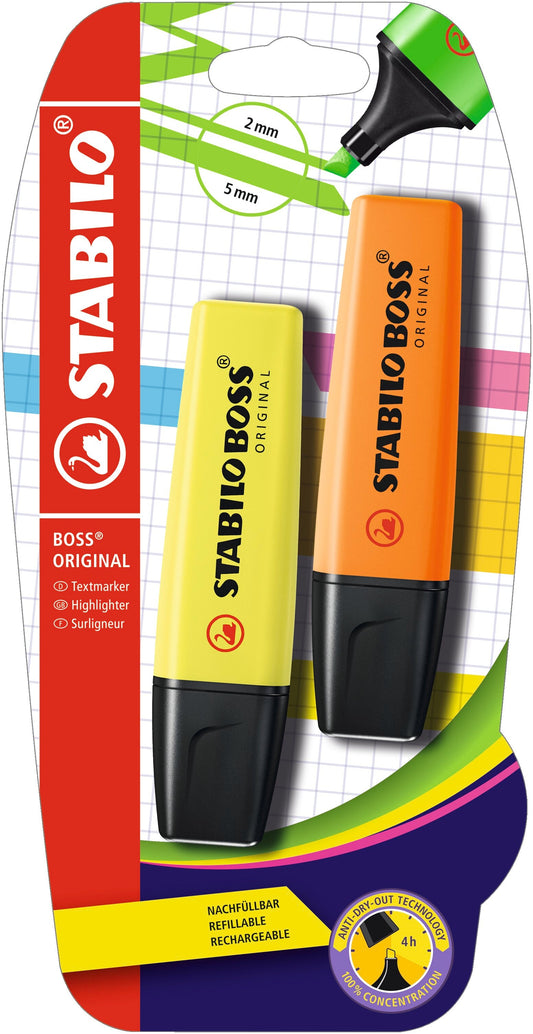 Stabilo Boss Highlighter Cardb-Pack Of 2  Blister-Yellow/Orange