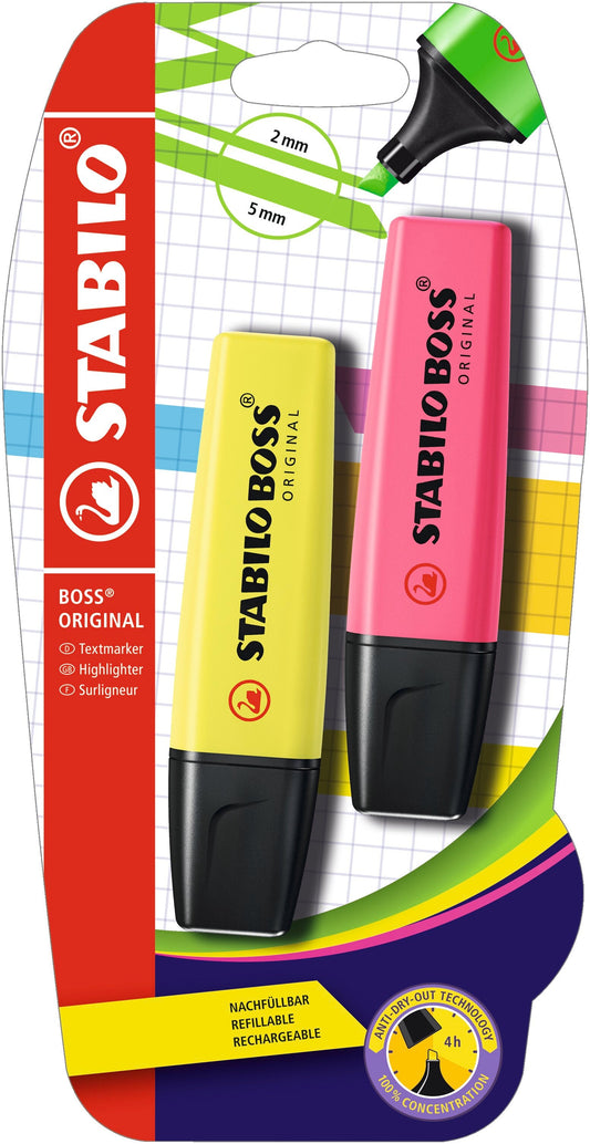 Stabilo Boss Highlighter-Pack Of 2  Blister-Yellow/Pink