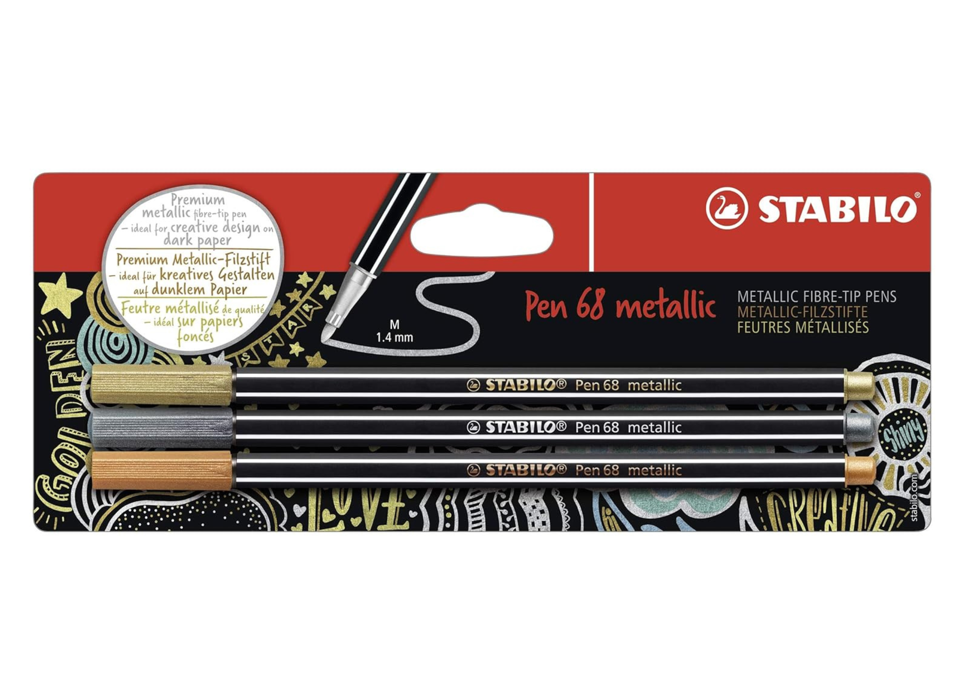 Stabilo Pen 68 - Metallic Blister Pack Of 3 (Gold, Silver, Copper)