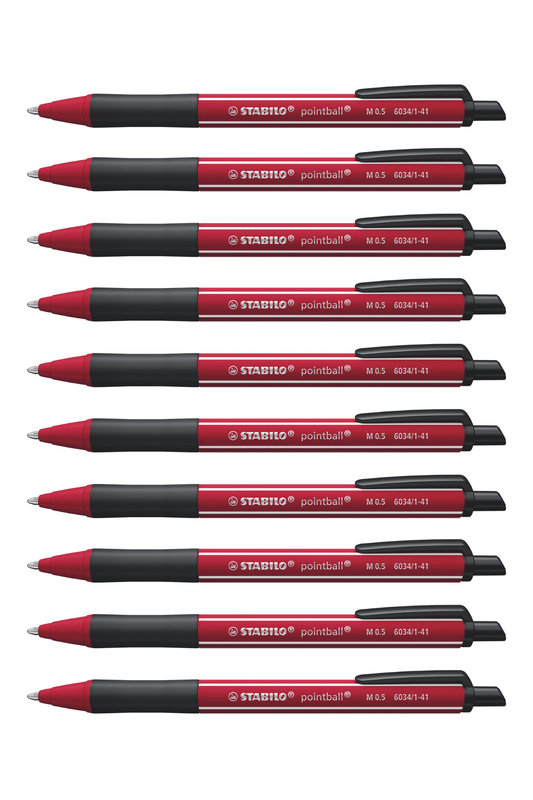Stabilo Pointball Naturecol Wildflower - Burgundy with Blue Ink Ballpoint Pen - Pack of 10