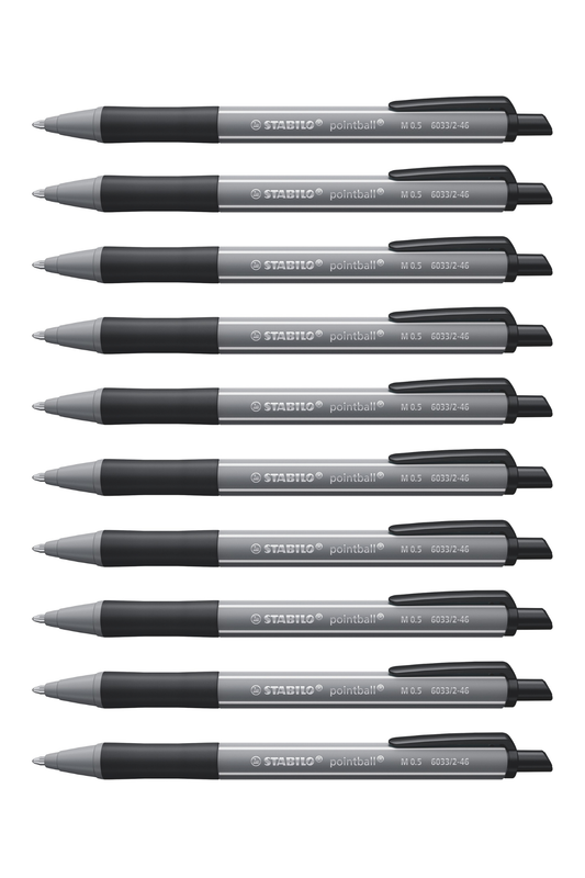 Stabilo Pointball Colorful - Dark Grey Ballpoint Pen - Pack Of 10