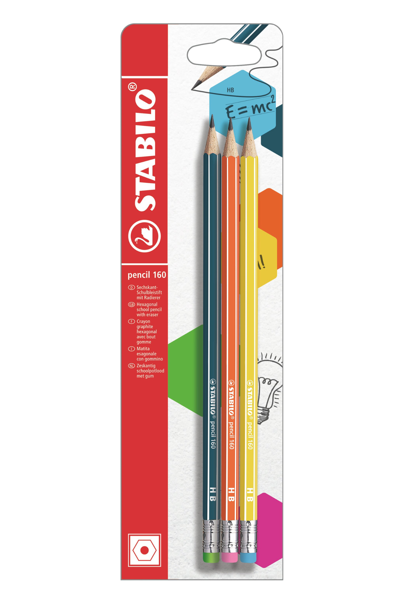 Stabilo Pencil with Eraser 160-Hb Pack Of 3  Blister