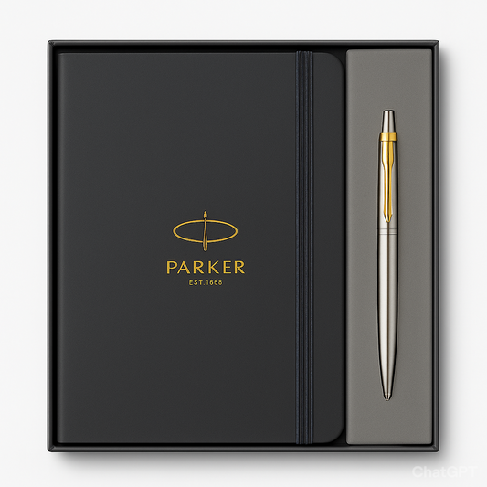 Parker Jotter Stainless Steel Gold Trim + Parker Notebook