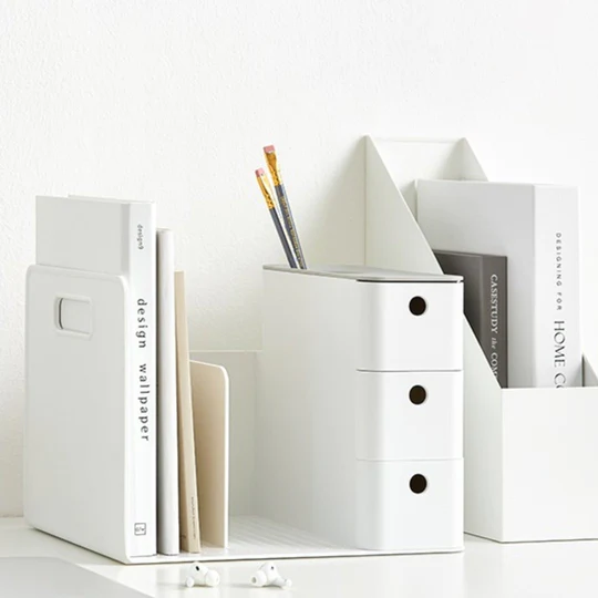 Litem Combo Book Rack with 3 Drawers 2 Bookshelf 1 Pen Stand - Cool Grey