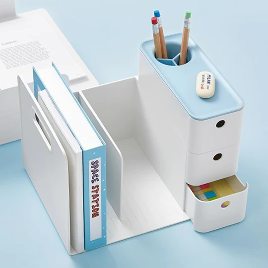 Litem Combo Book Rack with 3 Drawers 2 Bookshelf 1 Pen Stand - Mint
