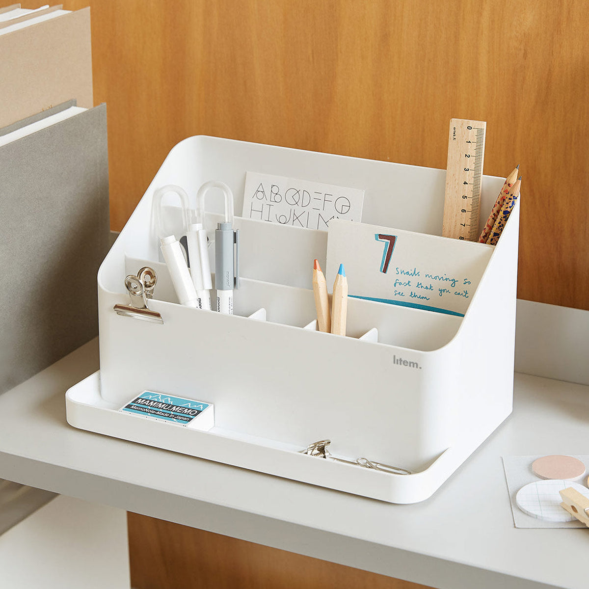 Litem Desk Organizer with Adjustable Compartments Desktop Holder - White