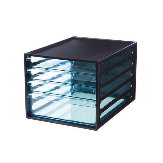 Litem | Multi Utility Storage File Cabinet | 4 Transparent  Drawers | Organiser | Black | EL File | For Office & Home