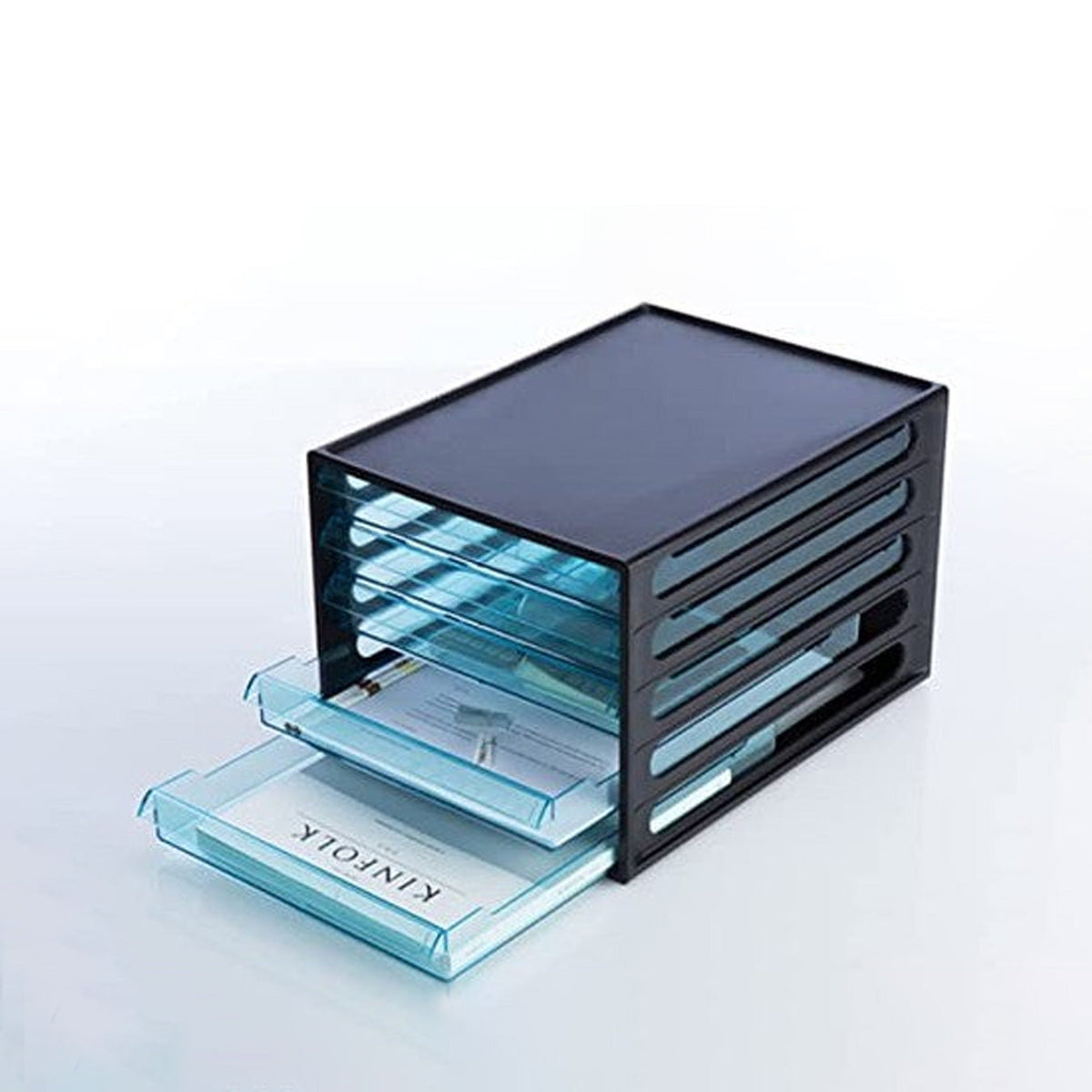 Litem EL File Multi Utility Storage File Cabinet 5 Transparent Drawers - Black