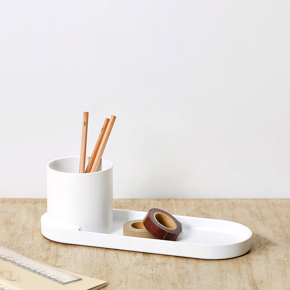 Litem Pen Stand with Tray Holder Tray - Ivory