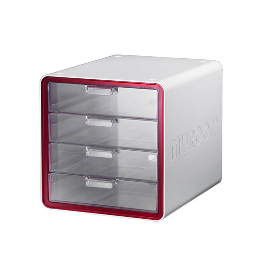 Litem | Multi Utility Storage Cabinet | 4 Drawers | Organiser | Red | My Room | For Office & Home