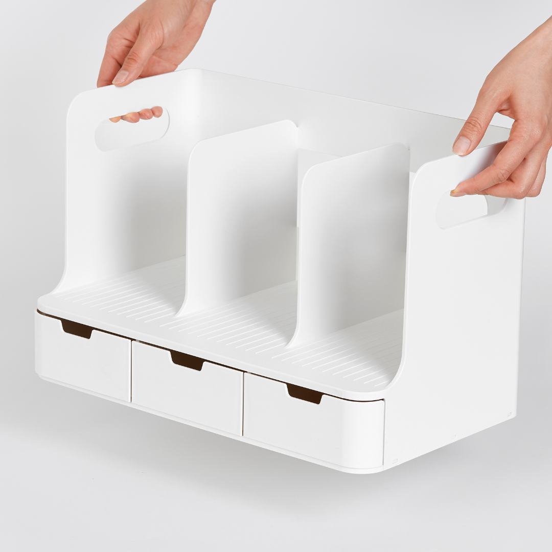 Sysmax | Olio Book Rack with 3 Compartments | 3  Drawers | Organiser| Beige