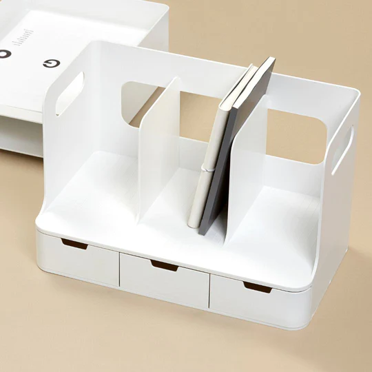 Sysmax | Olio Book Rack with 3 Compartments | 3 Drawers | Organiser | White