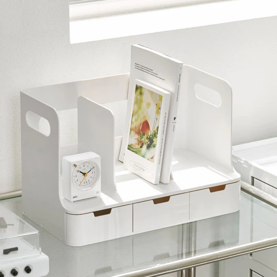 Sysmax | Olio Book Rack with 3 Compartments | 3 Drawers | Organiser | White