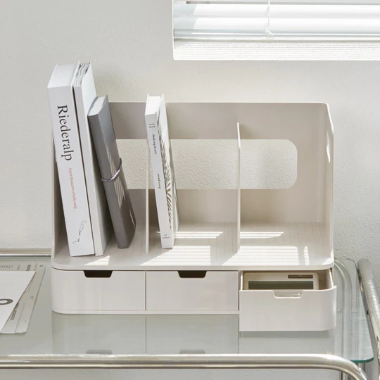 Sysmax | Olio Book Rack with 3 Compartments | 3 Drawers | Organiser | White