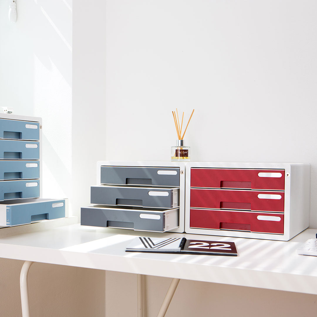 Sysmax |Lockable File Cabinet | 3 Drawers | Wine Red | For Office School  & Hospital