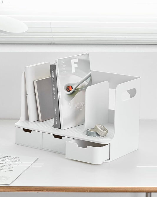 Sysmax | Olio Book Rack with 3 Compartments | 3 Drawers | Organiser | White