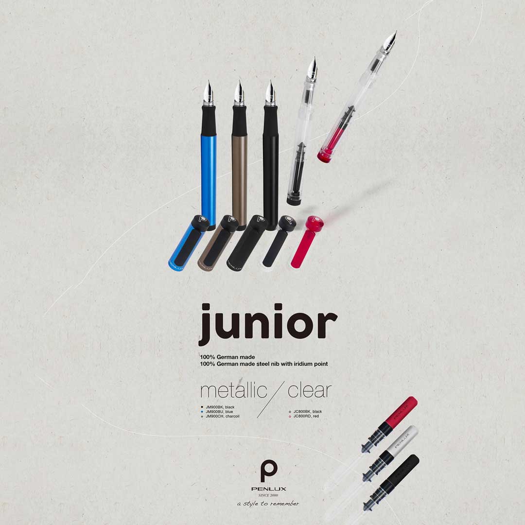 Penlux Junior Metallic Black Fountain Pen