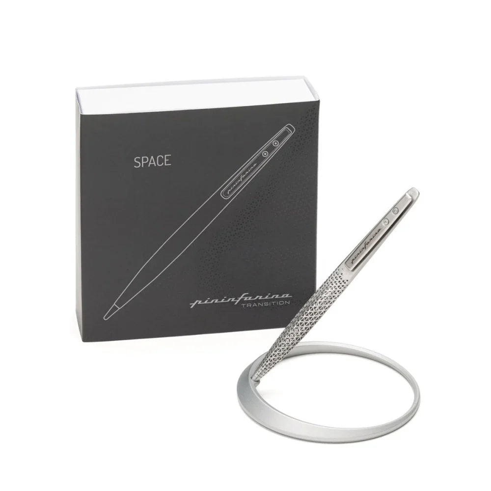 Pininfarina Space Transition Ballpoint Pen with Aluminium Desk Stand – Grey